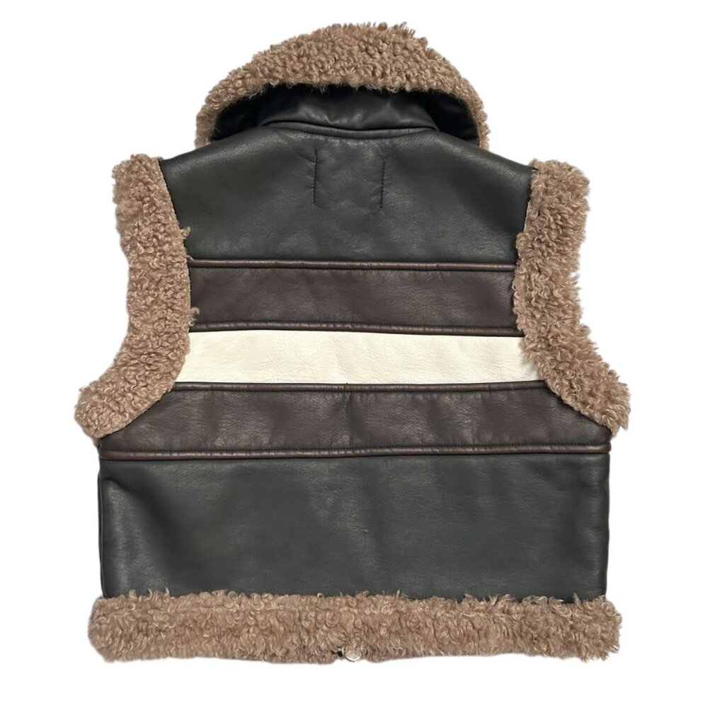 Urban Outfitters Black and Brown Shearling-Trim Leather Vest - Picture 4 of 12